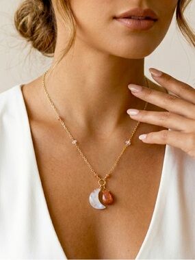Sunstone Moonstone Pendant Necklace Celestial Handmade jewelry